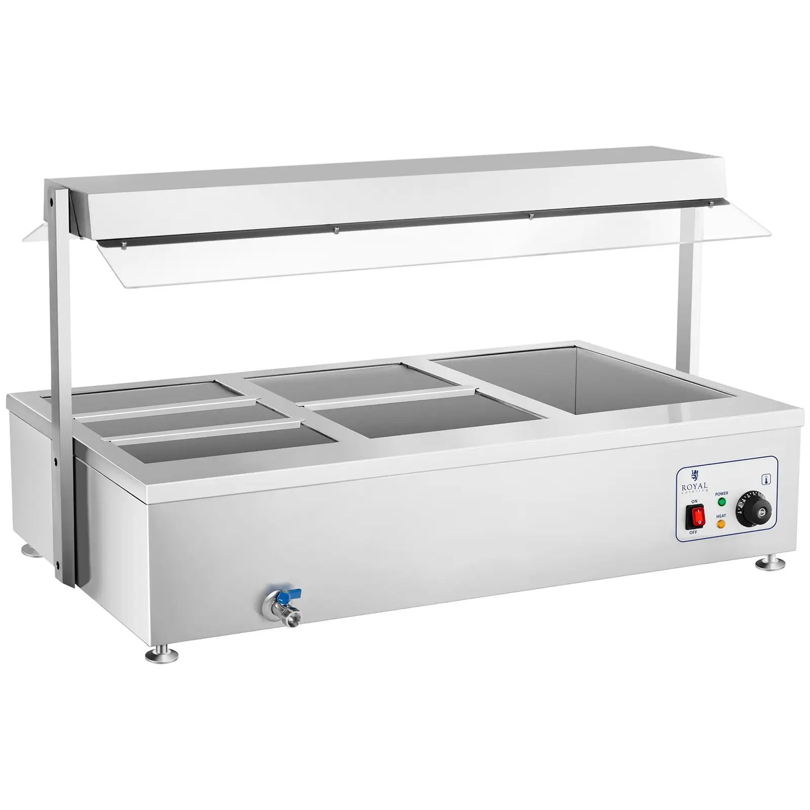 Bain Marie - 6 bacs GN - avec compartiment pour viande et robinet de vidange