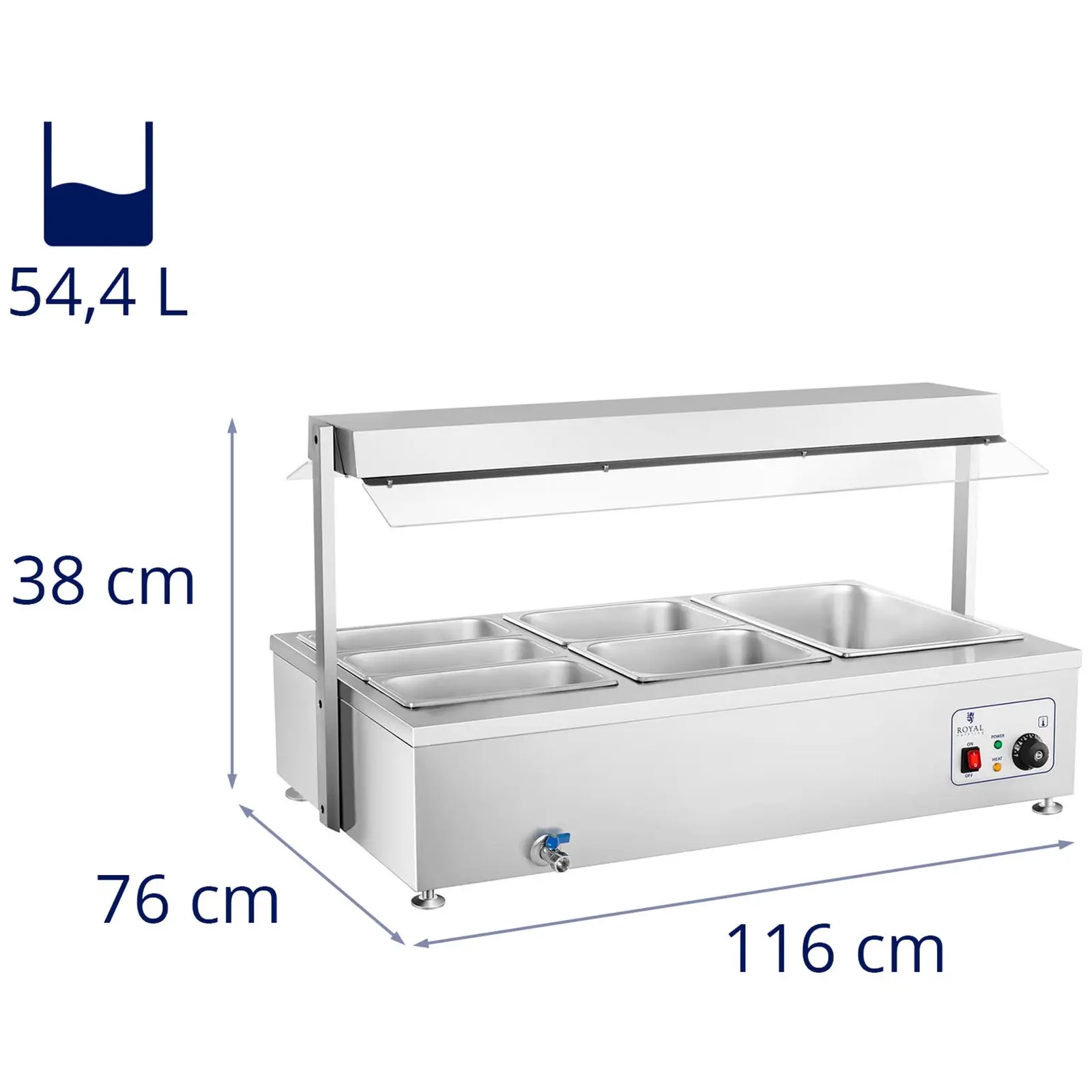 Bain Marie - 6 GN - s nástavbou na maso a výpustným kohoutem (Materiál: Ušlechtilá ocel)
