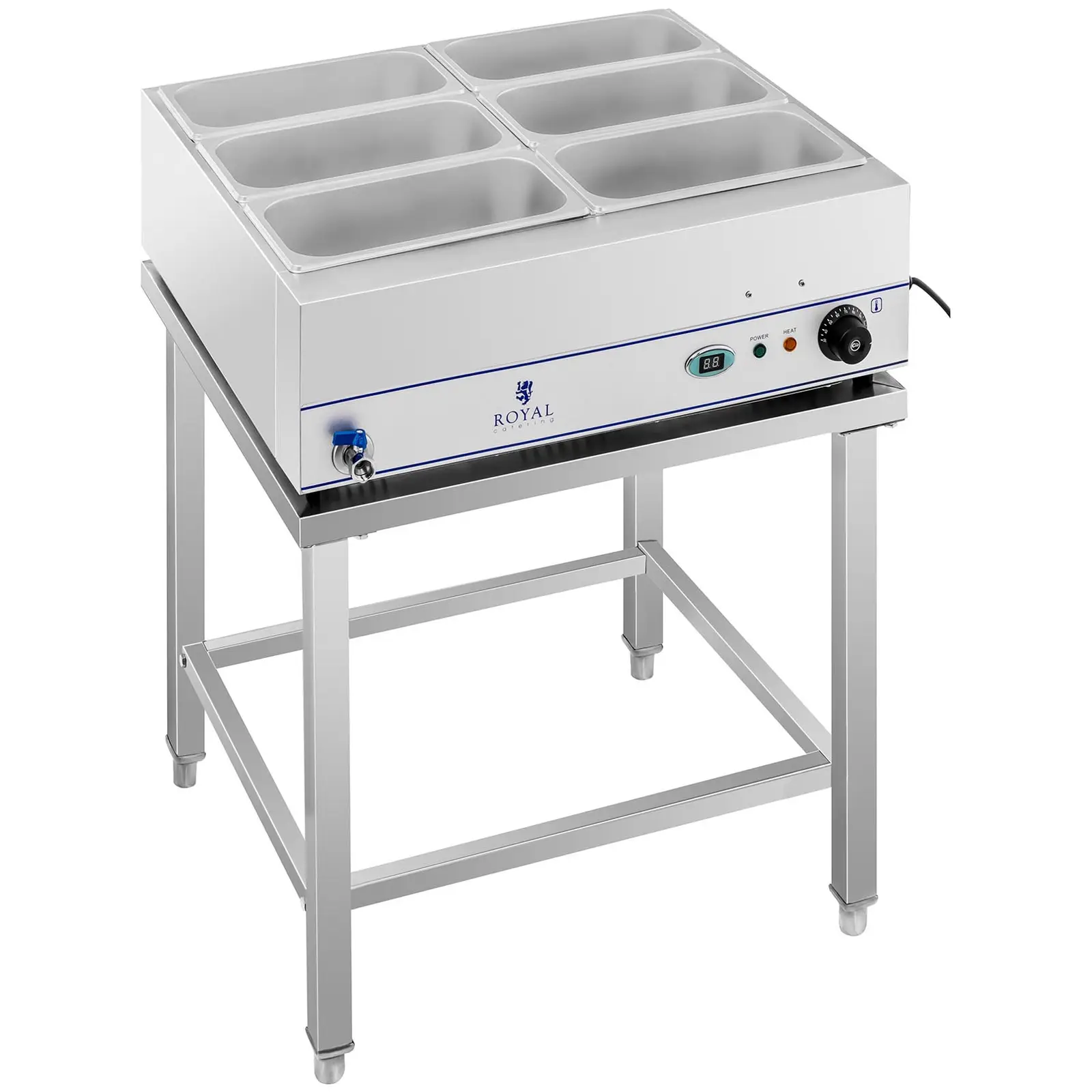 Bain-Marie - 2,000 W - 6 x 1/3 GN containers - with base and drain tap