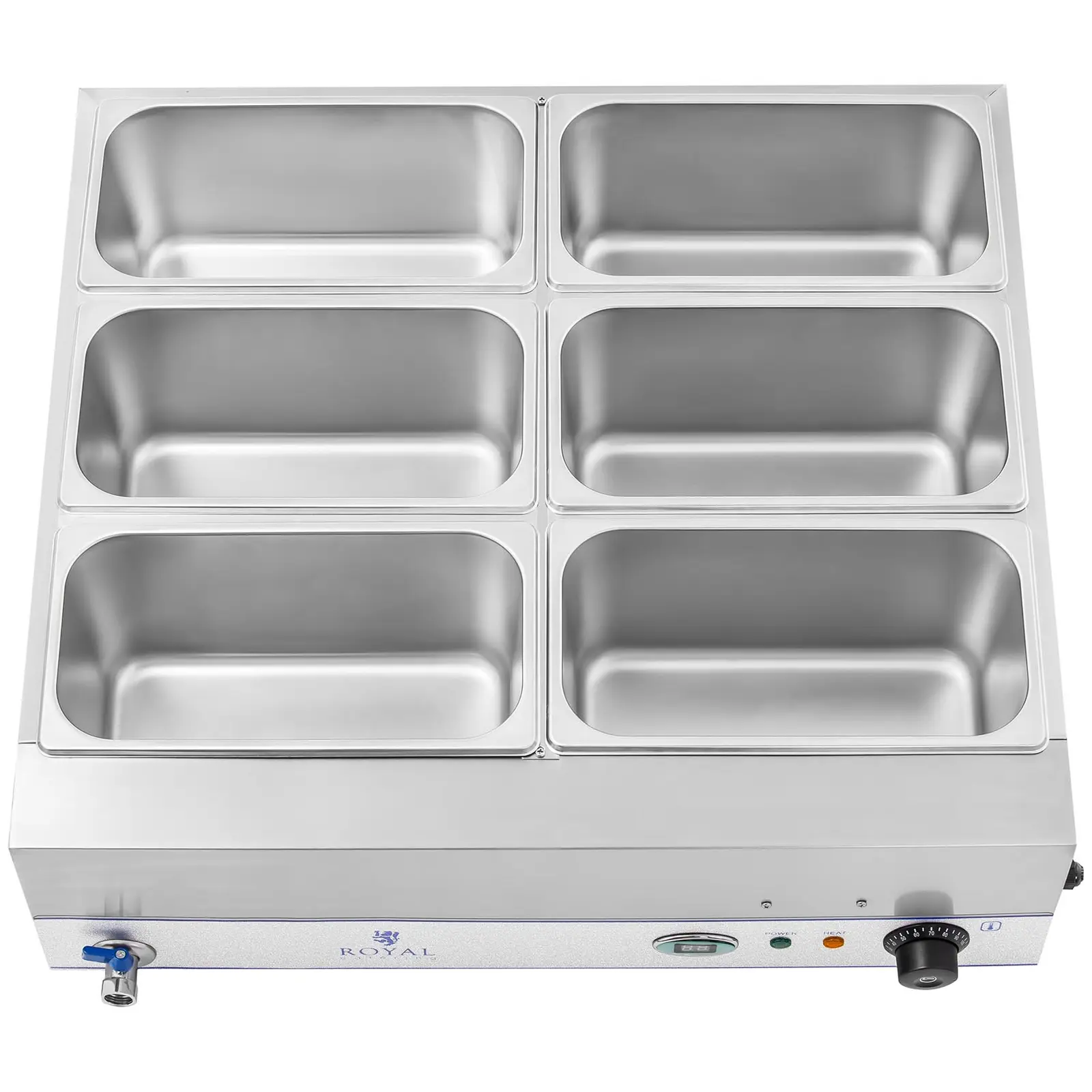 Bain-Marie - 2000 W - 6 x 1/3 GN-Behälter - mit Unterbau & Ablasshahn