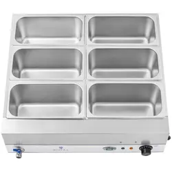 Bain-Marie - 2,000 W - 6 x 1/3 GN containers - with base and drain tap
