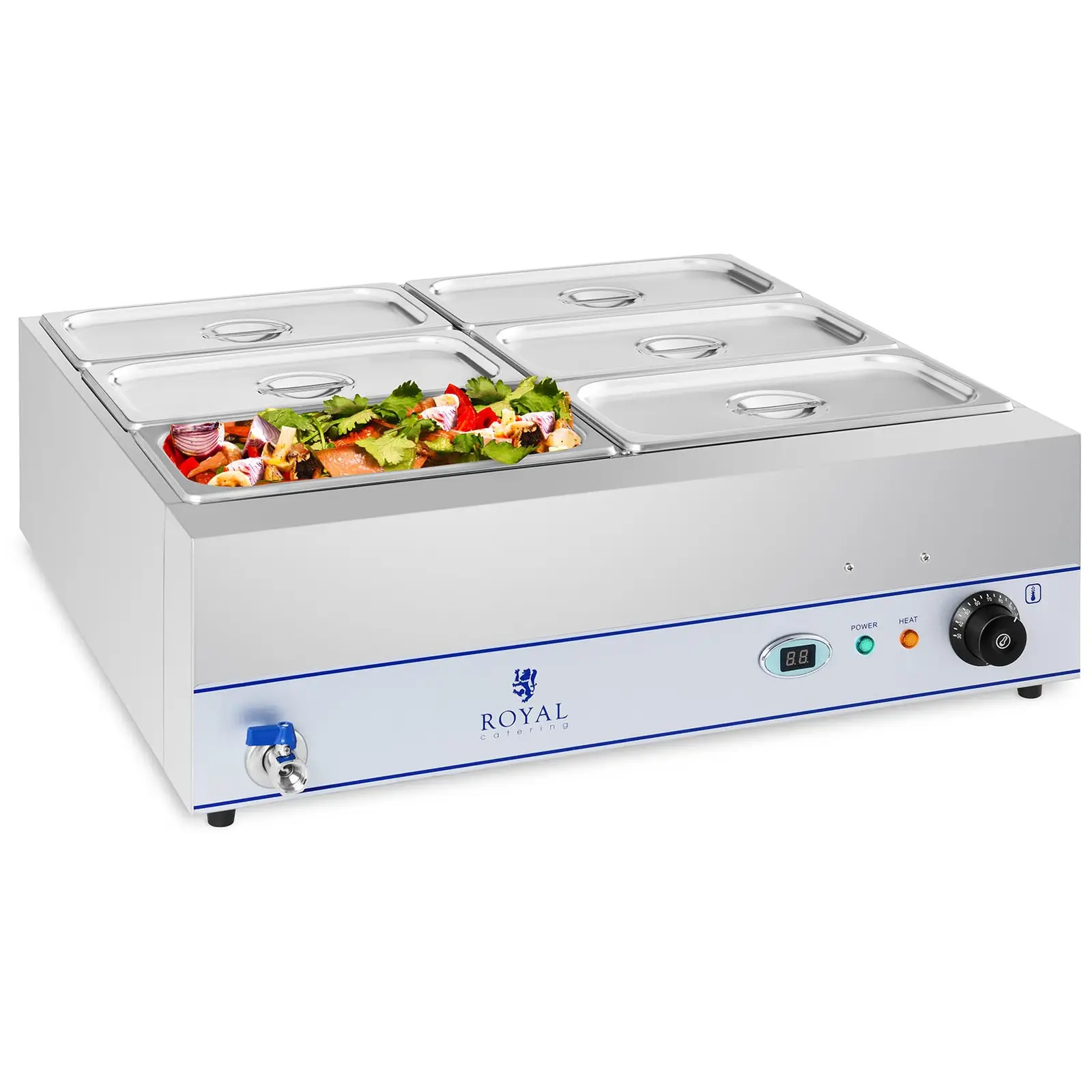 Bain Marie - 2000 W - 6 x 1/3 GN-behållare - Med tappkran