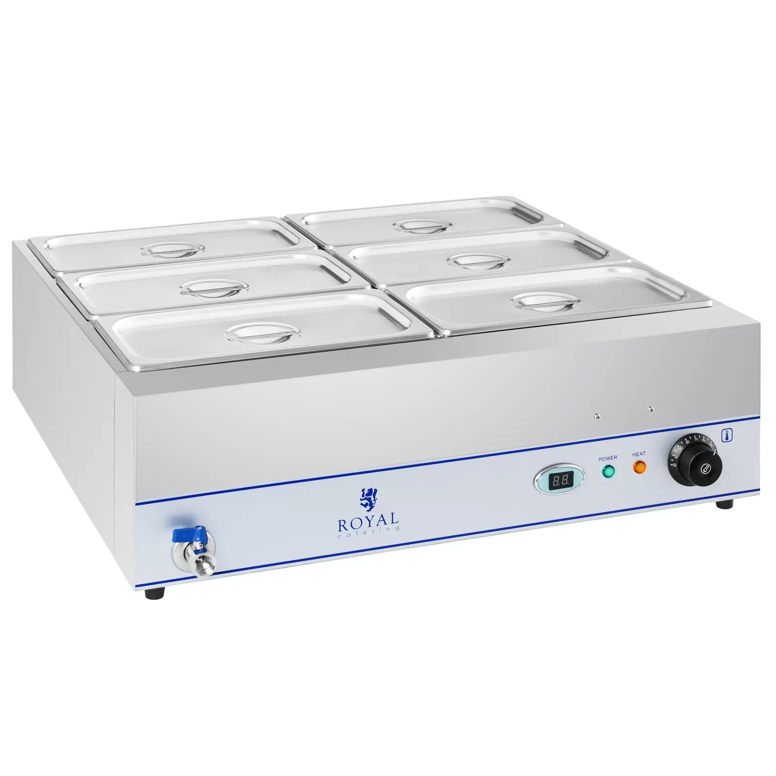 Bain Marie - 2 000 W - 6 x GN nádob 1/3 - s výpustí (Kryt: Ano)