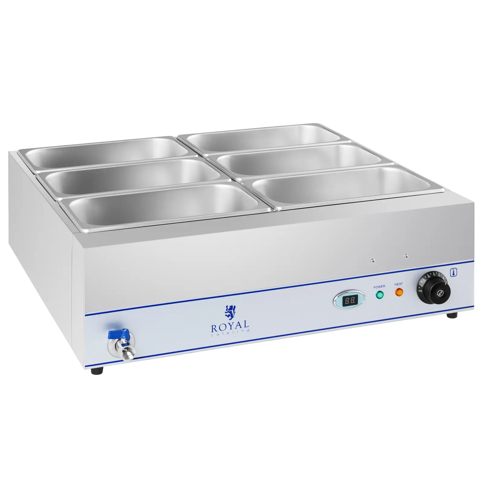 Bain Marie - 2 000 W - 6 x GN nádob 1/3 - s výpustí (Výpustný kohout: Ano)