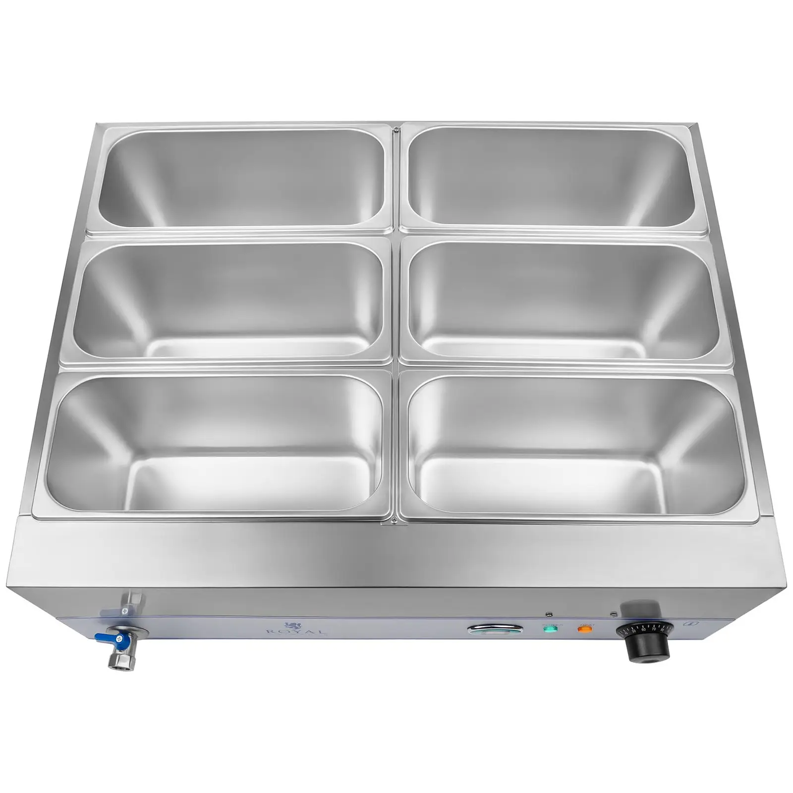 Bain Marie - 2 000 W - 6 x GN nádob 1/3 - s výpustí (Halogenová lampa: Ne)
