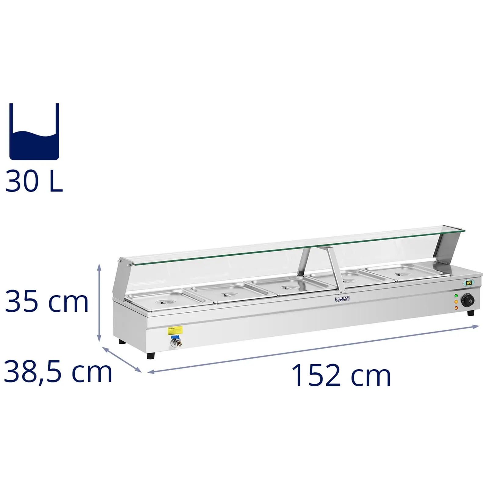 B-zboží Bain Marie - 5 x GN - 1/2 - s výpustí (Materiál: Ušlechtilá ocel)