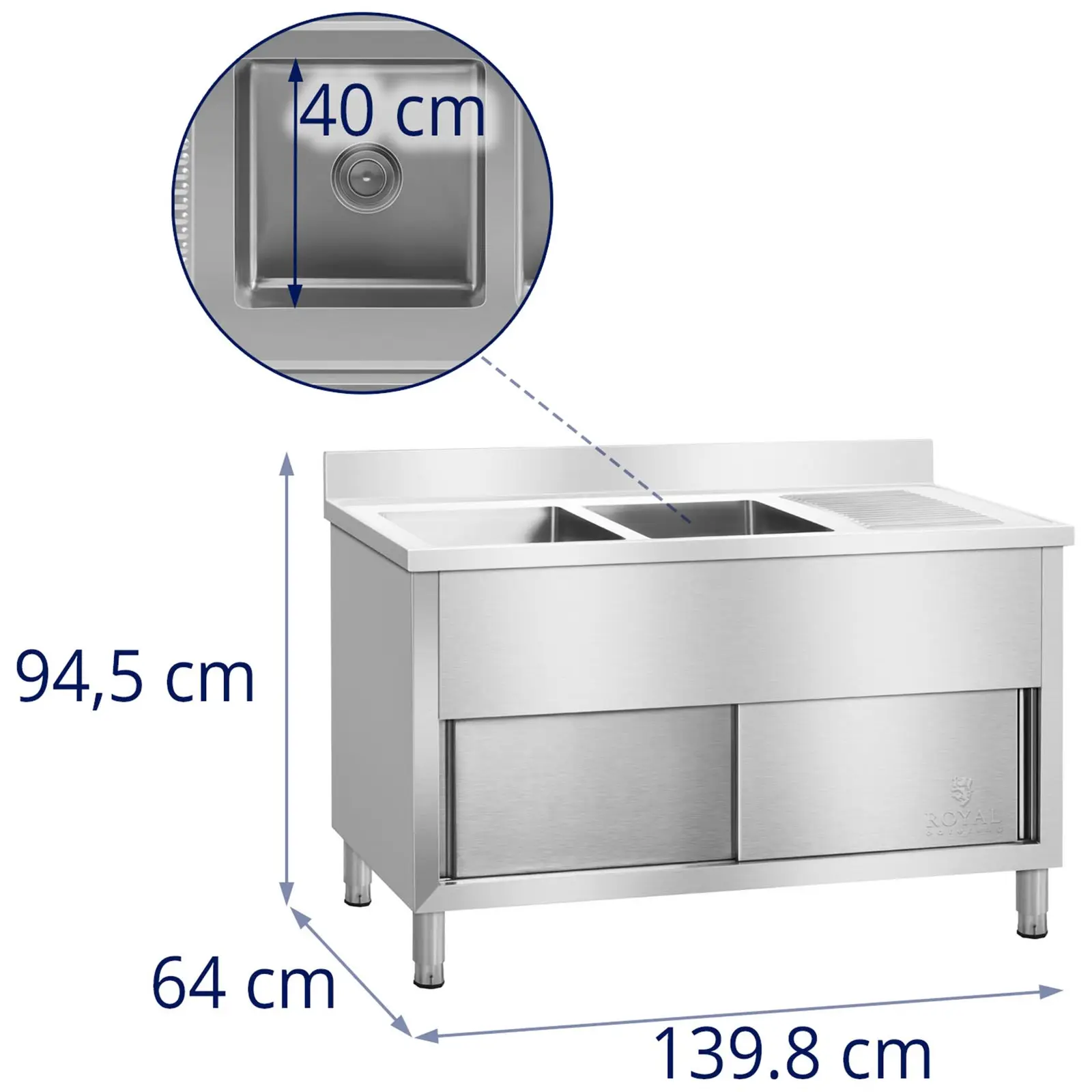 Plonge inox professionnelle - 140 cm