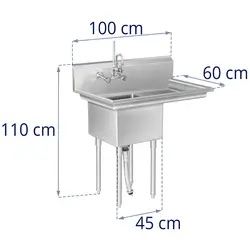 Vaskebord – 1 vask og rillefelt til høyre
