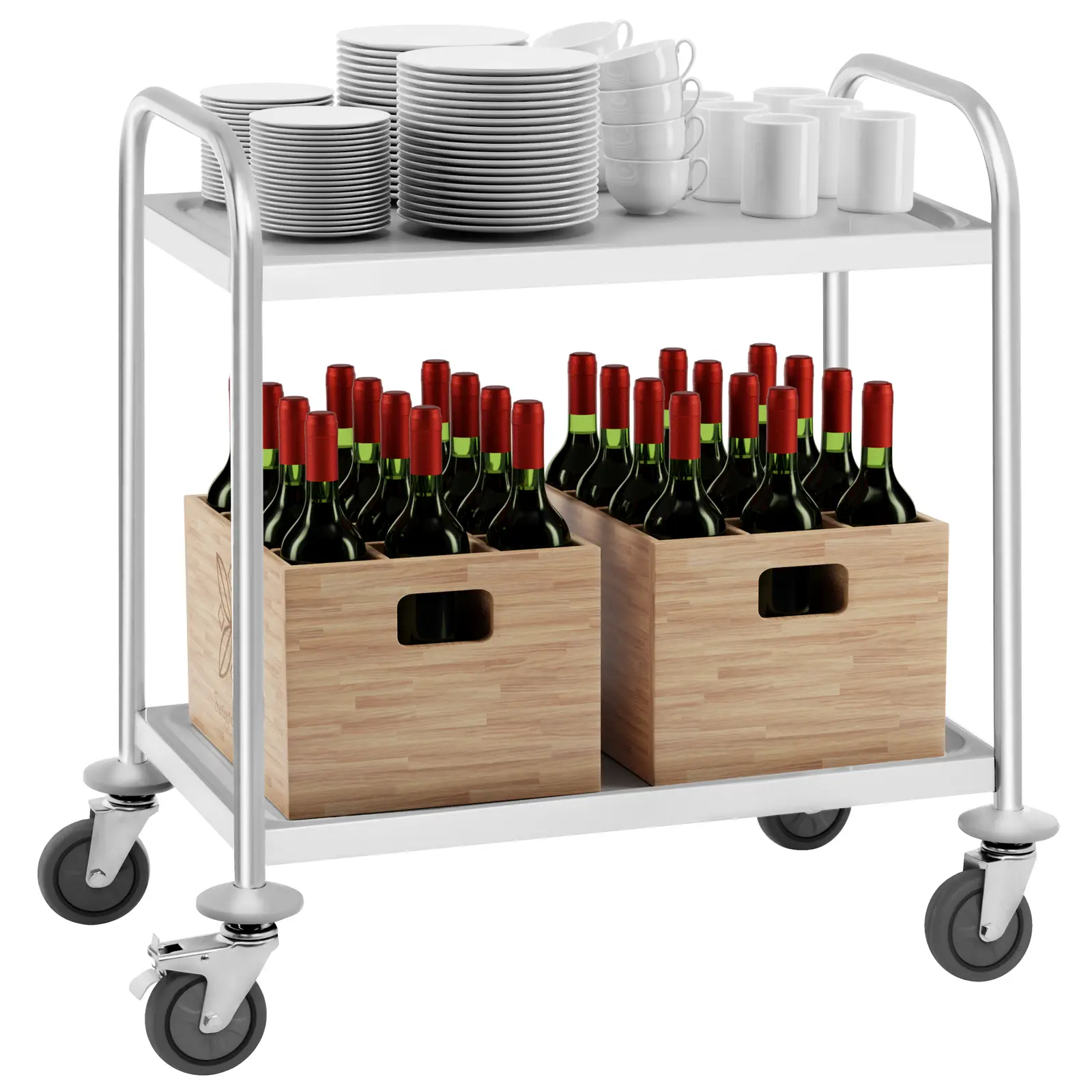 Chariot de service - 2 étagères - 150 kg max. (Nombre de roulettes: 4 Pc)