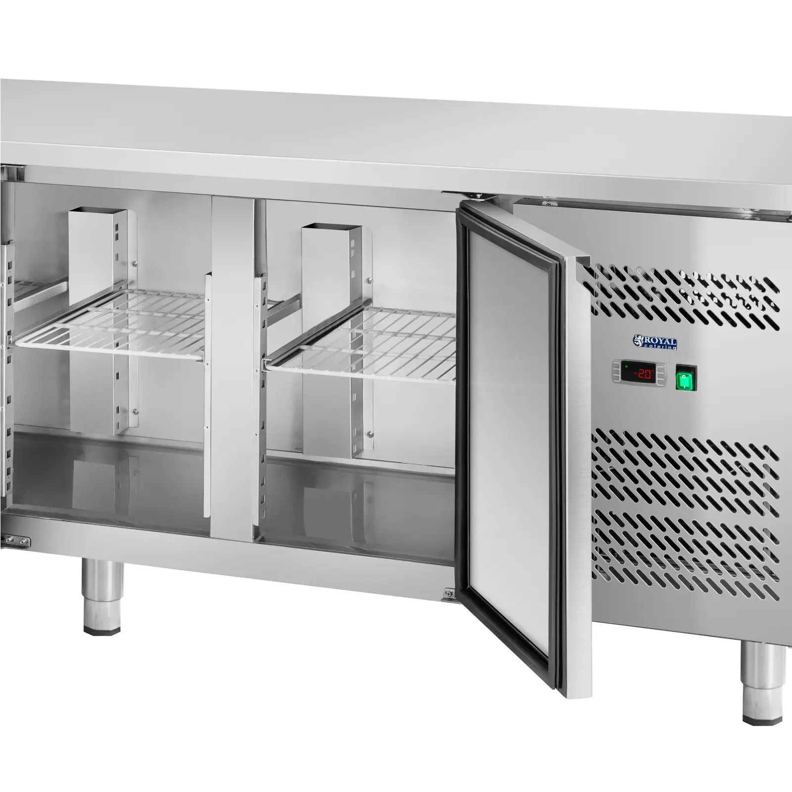 Chladicí stůl - 450 l - 4 přihrádky - 227 x 64 cm - třída B - ušlechtilá ocel - Royal Catering (Objem: 450 l)