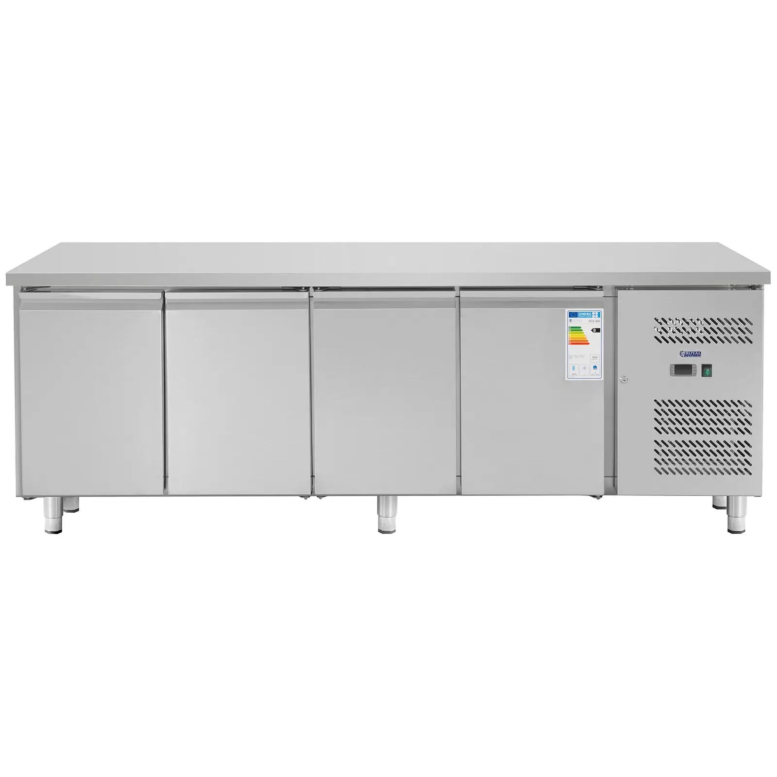 Chladicí stůl - 450 l - 4 přihrádky - 227 x 64 cm - třída B - ušlechtilá ocel - Royal Catering (Akustický výkon: 46 dB)
