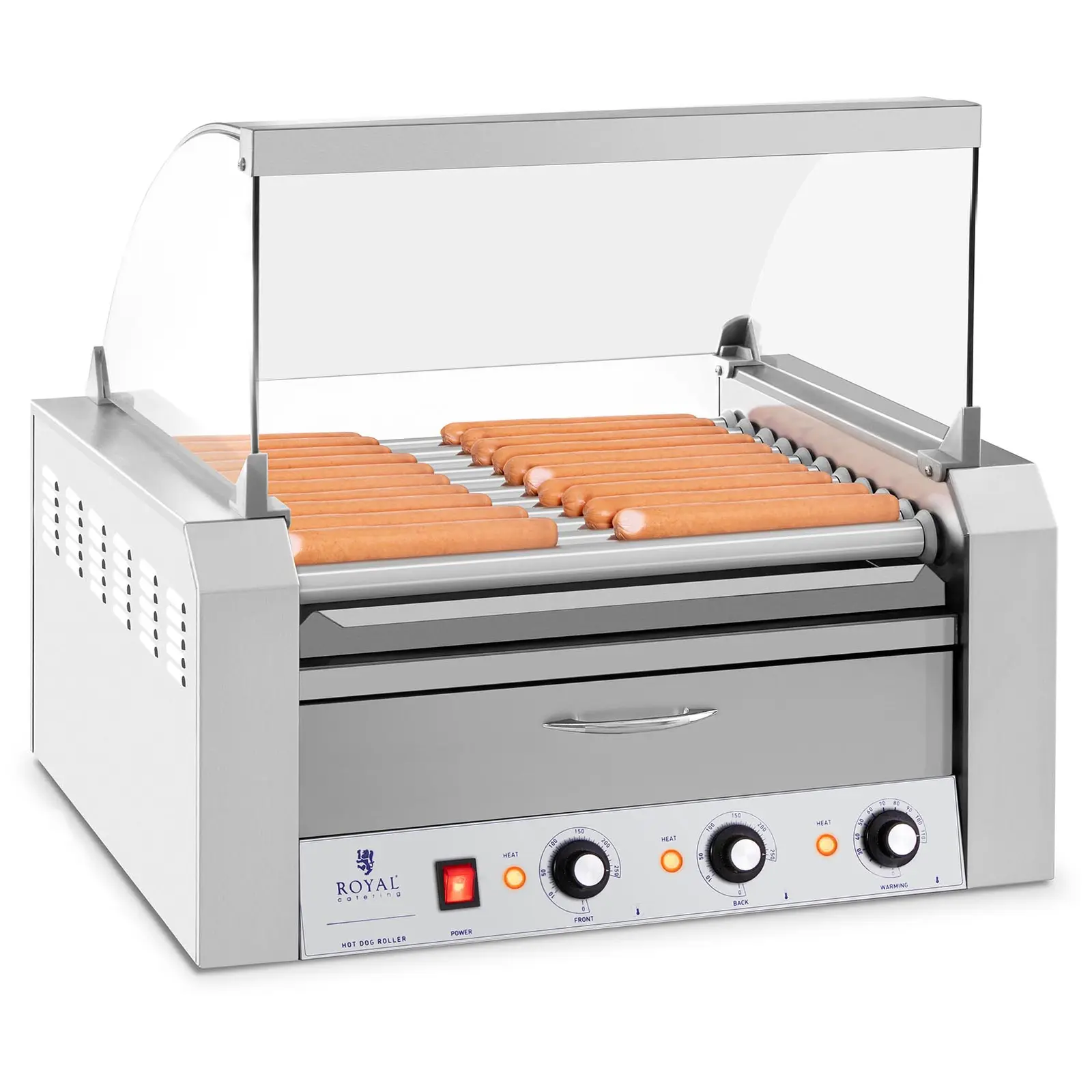 Royal Catering - Korvgrill - 11 rullar - värmelåda - rostfritt stål
