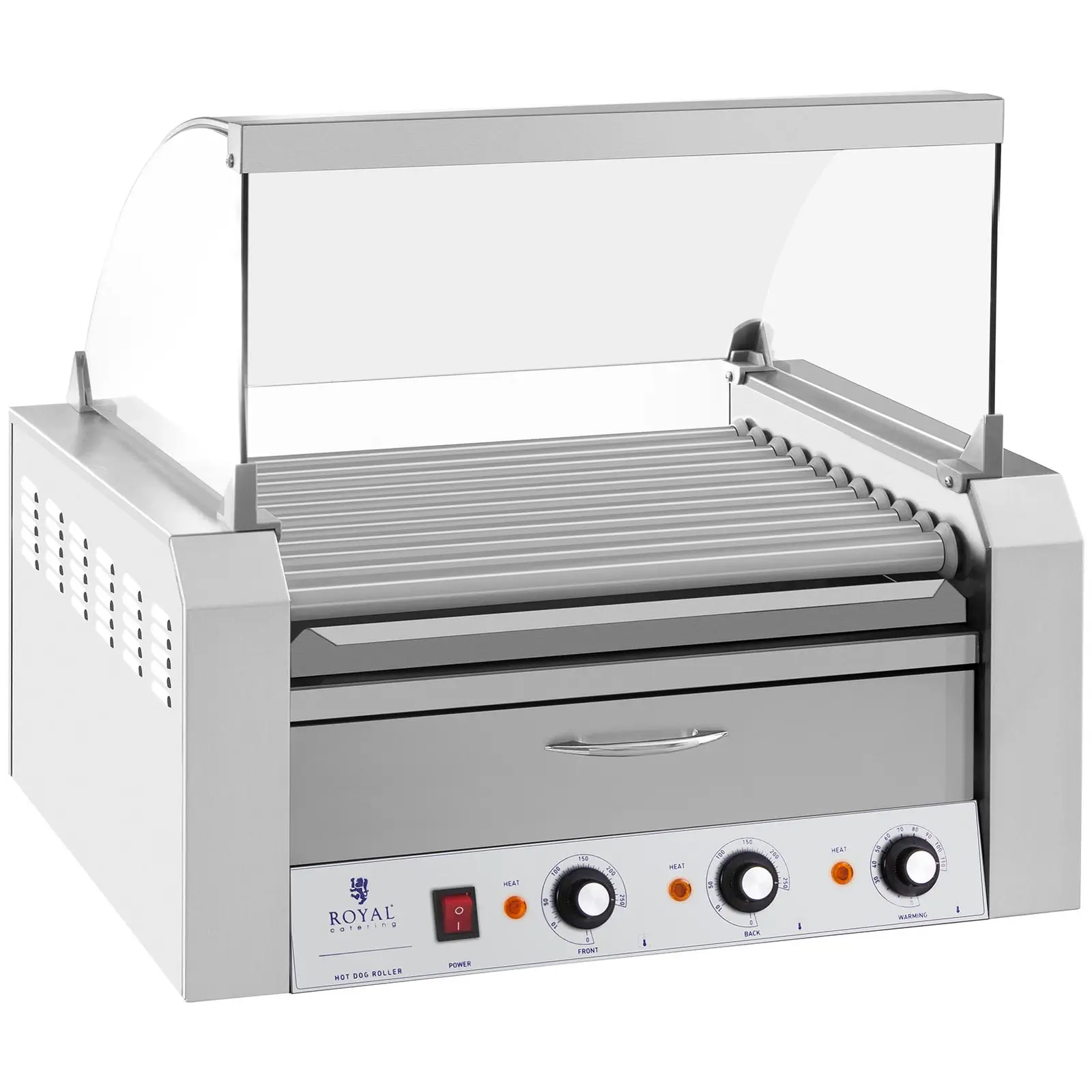 Hotdog Grill - 11 rollers - Warming drawers - Stainless steel