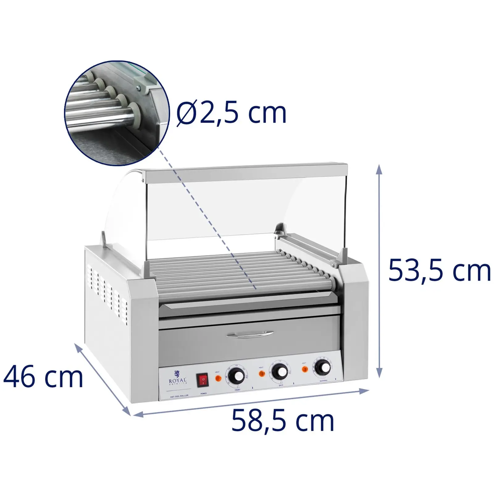 Tweedehands Hotdog Grill - 11 rollen - Warmhoudlade - Roestvrij staal