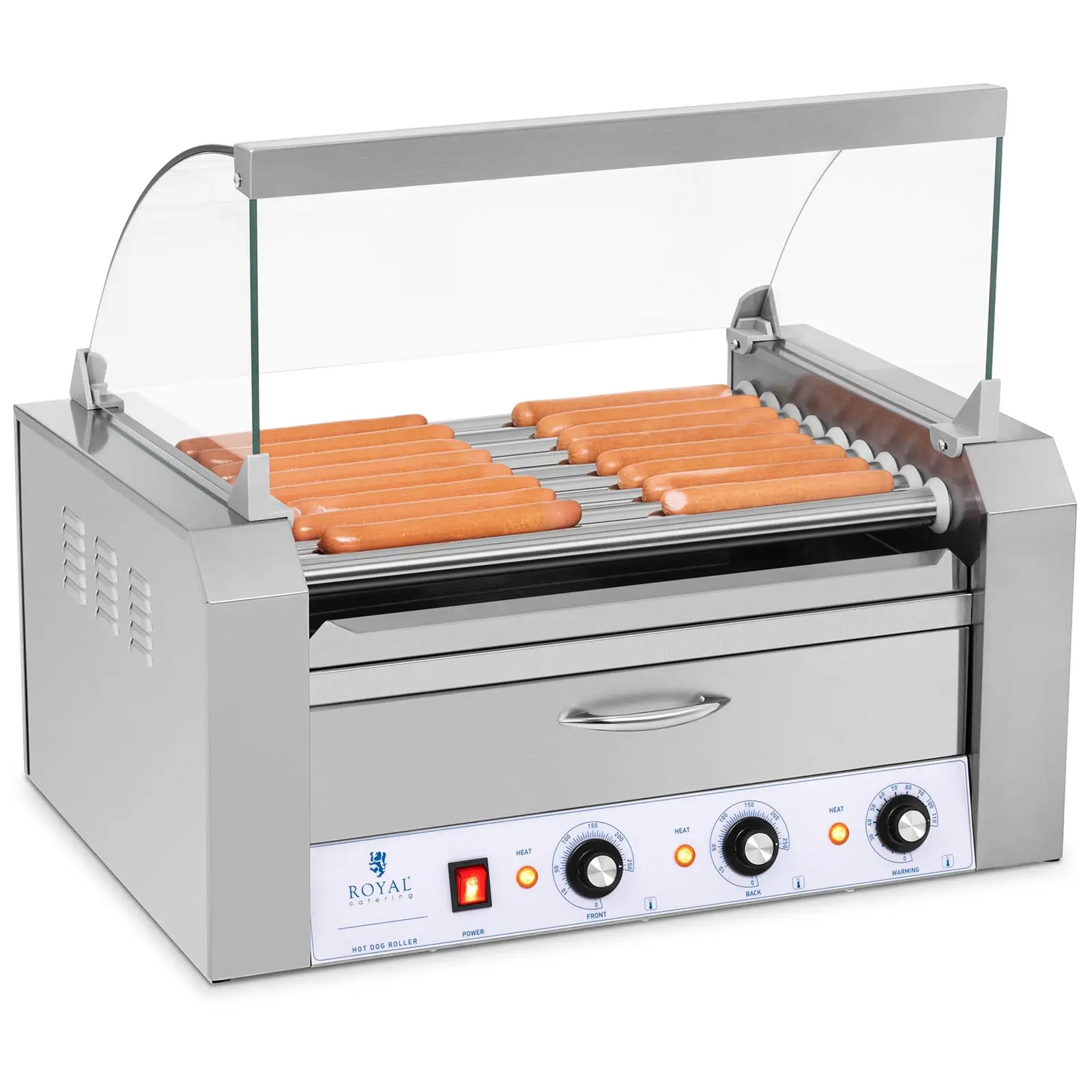 Hotdog Grill - 9 rollers - Warming drawers - Stainless steel