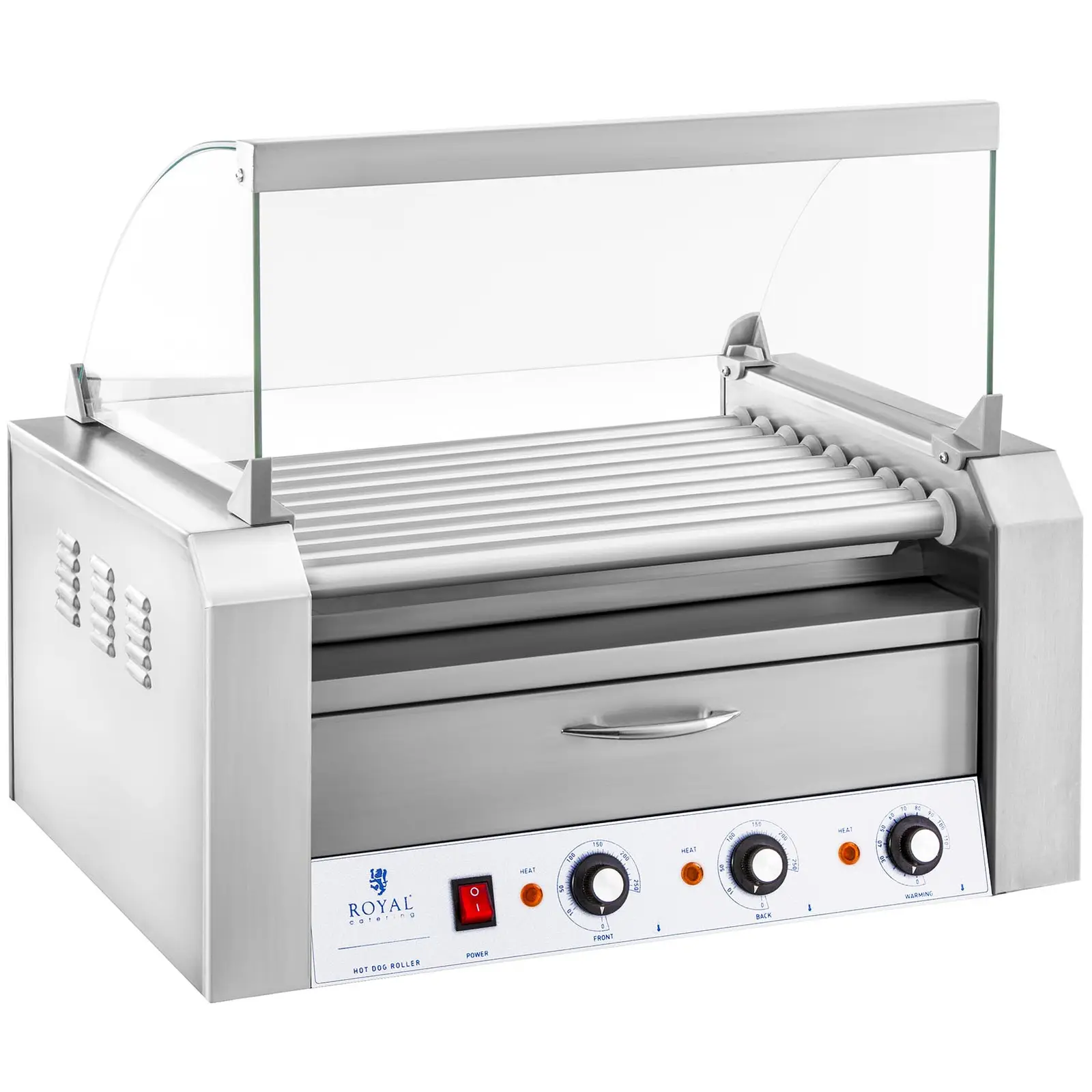 Cuoci Hot dog - 9 Rulli - Cassetto scaldavivande - Acciaio inox