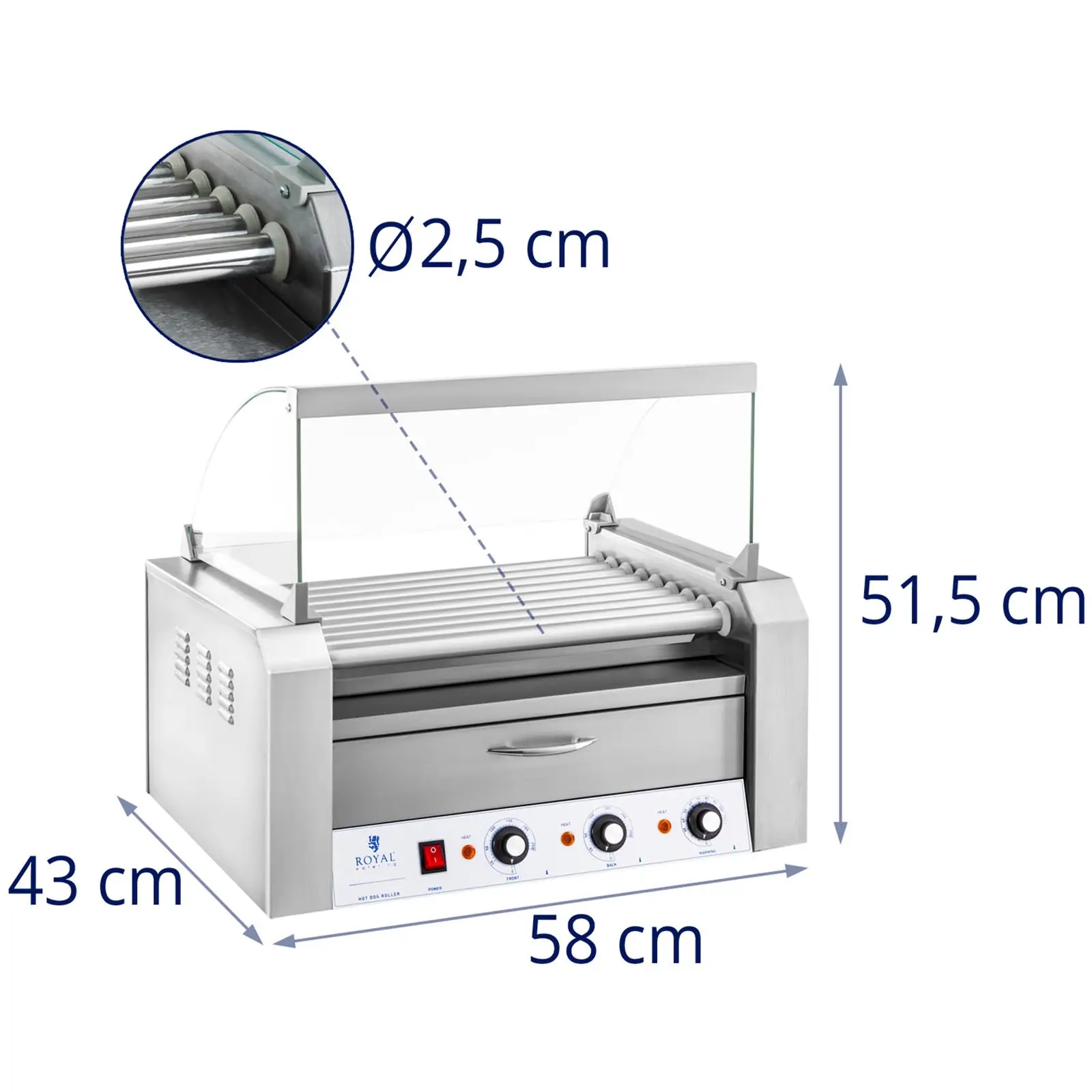 Cuoci Hot dog - 9 Rulli - Cassetto scaldavivande - Acciaio inox