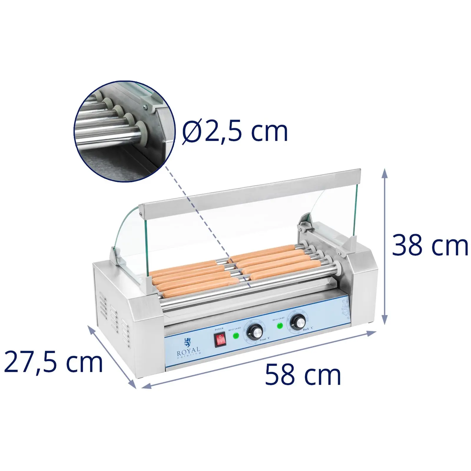 Asador de salchichas - 5 rodillos - acero inoxidable