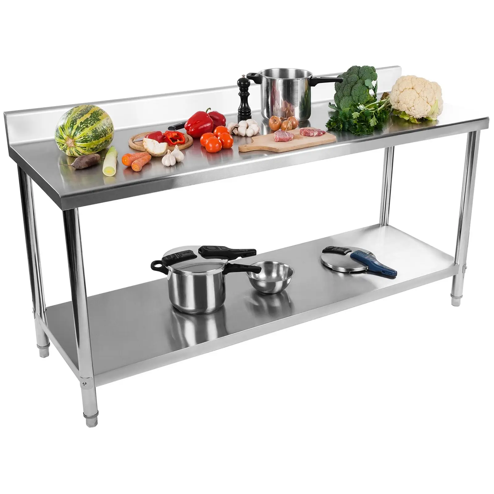 Edelstahl-Arbeitstisch - ECO - 200 x 60 cm - 195 kg - Aufkantung - Royal Catering