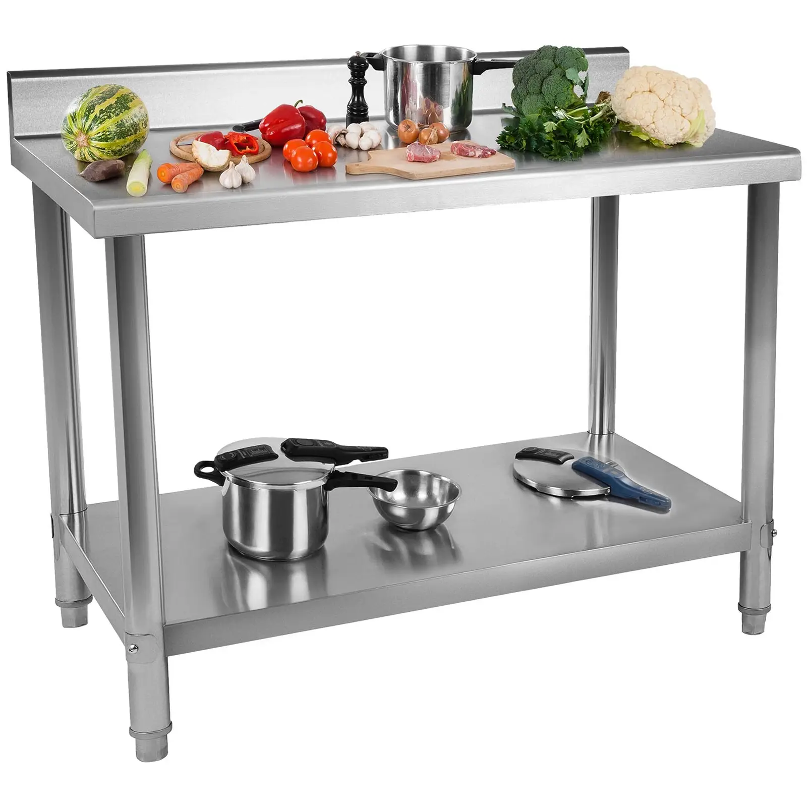 Edelstahl-Arbeitstisch - ECO - 120 x 60 cm - 137 kg - Aufkantung - Royal Catering