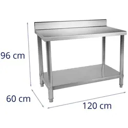 Nerūdijančio plieno darbo stalas - 120 x 60 cm - bortelis - 137 kg keliamoji galia