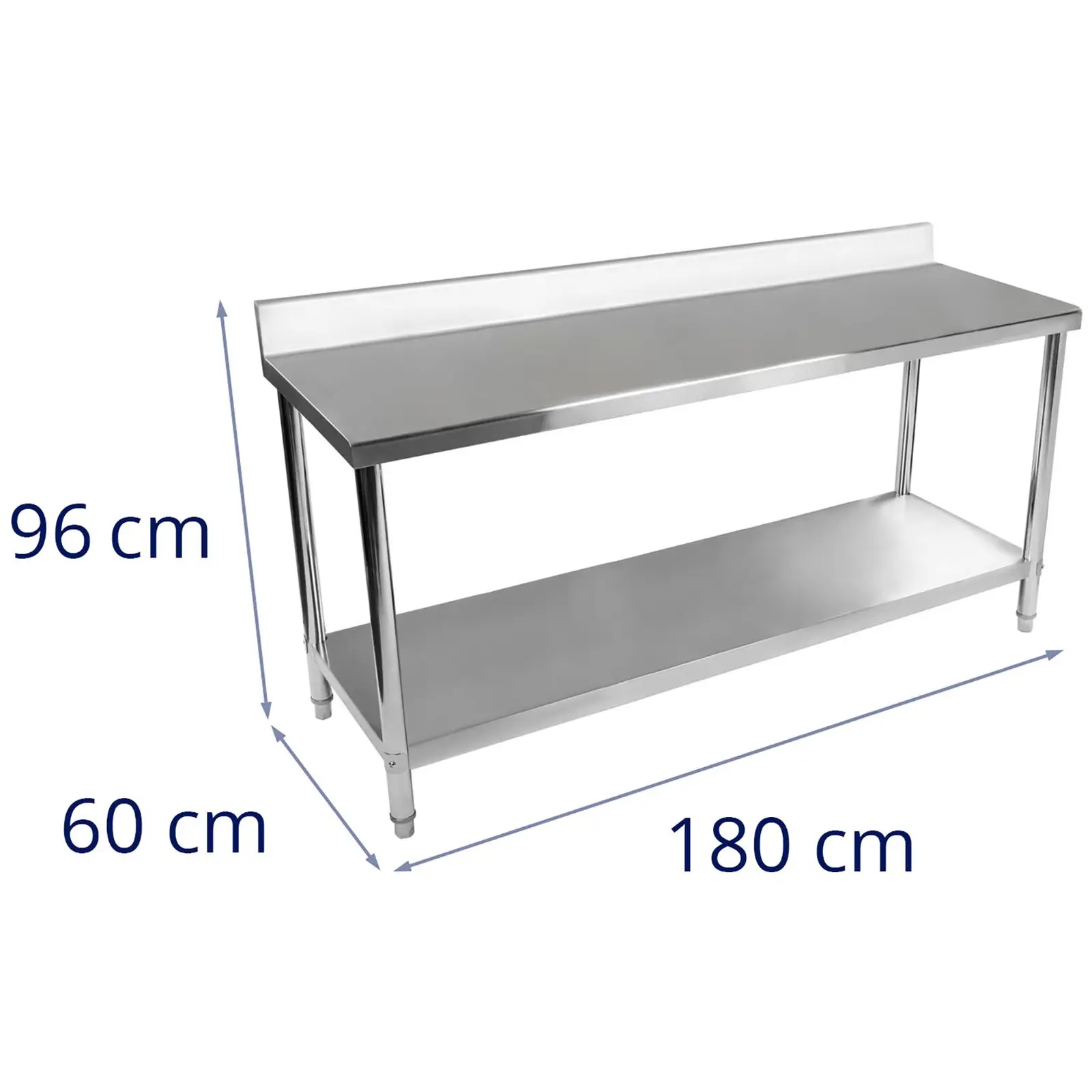Tavolo inox con alzatina - 180 x 60 cm - Capacità di carico di 182 kg