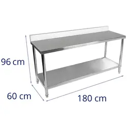 Τραπέζι από ανοξείδωτο ατσάλι - 180 x 60 cm - Upstand - χωρητικότητα 182 kg