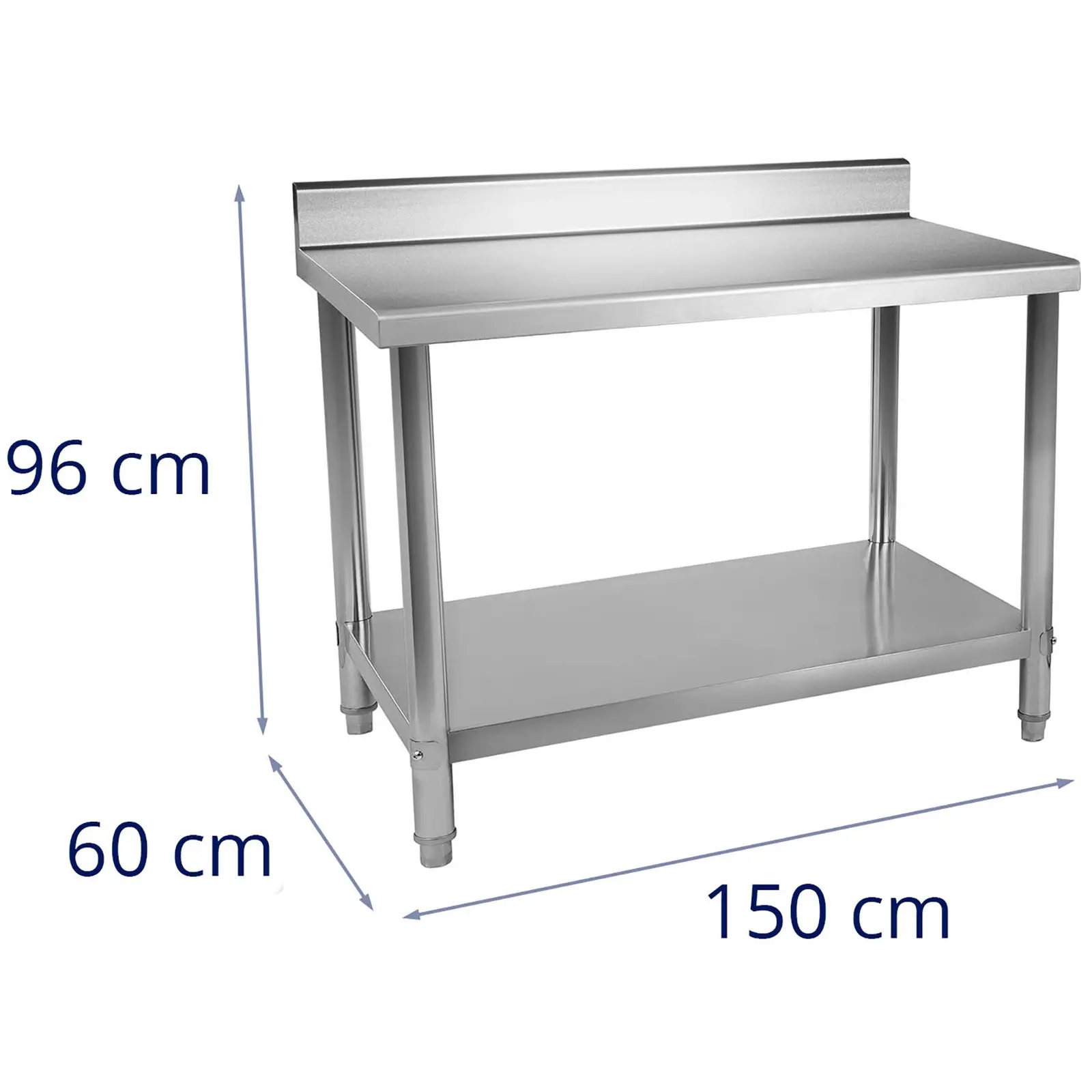 Rozsdamentes acél munkaasztal - 150 x 60 cm - karima - 159 kg terhelhetőség