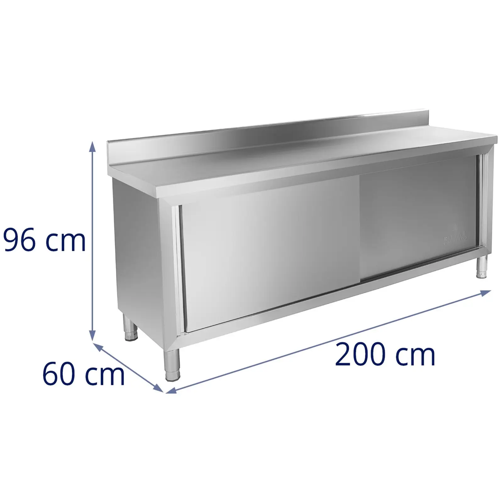 Szafka robocza ze stali nierdzewnej - ECO - 200 x 60 cm - 160 kg - rant - Royal Catering