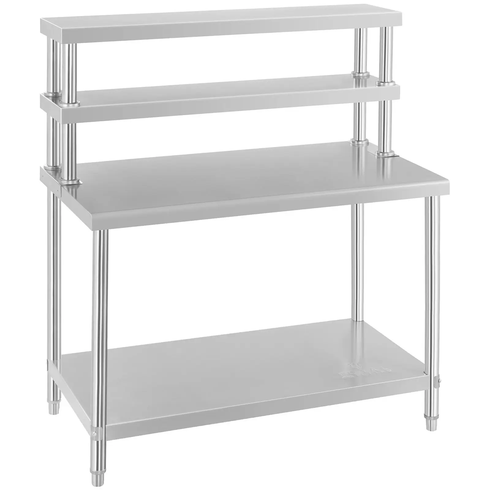 Pracovní stůl z ušlechtilé oceli s nástavbou - ECO - 120 x 60 cm - 175 kg - 2 police - Royal Catering
