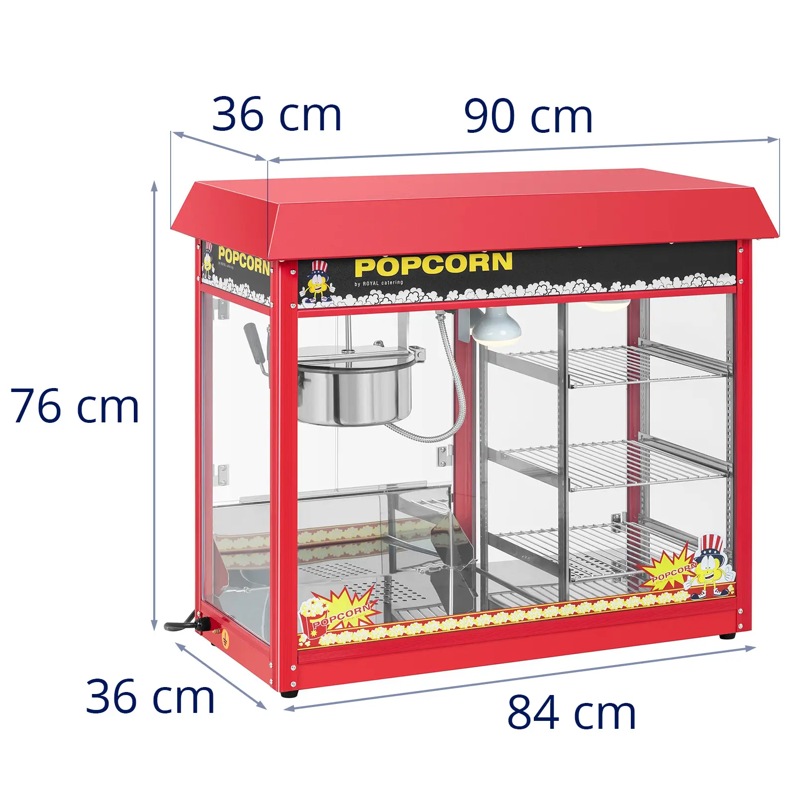 Stroj na popcorn - vyhřívaná výloha - červený (Účinnost [kg/h]: 5)
