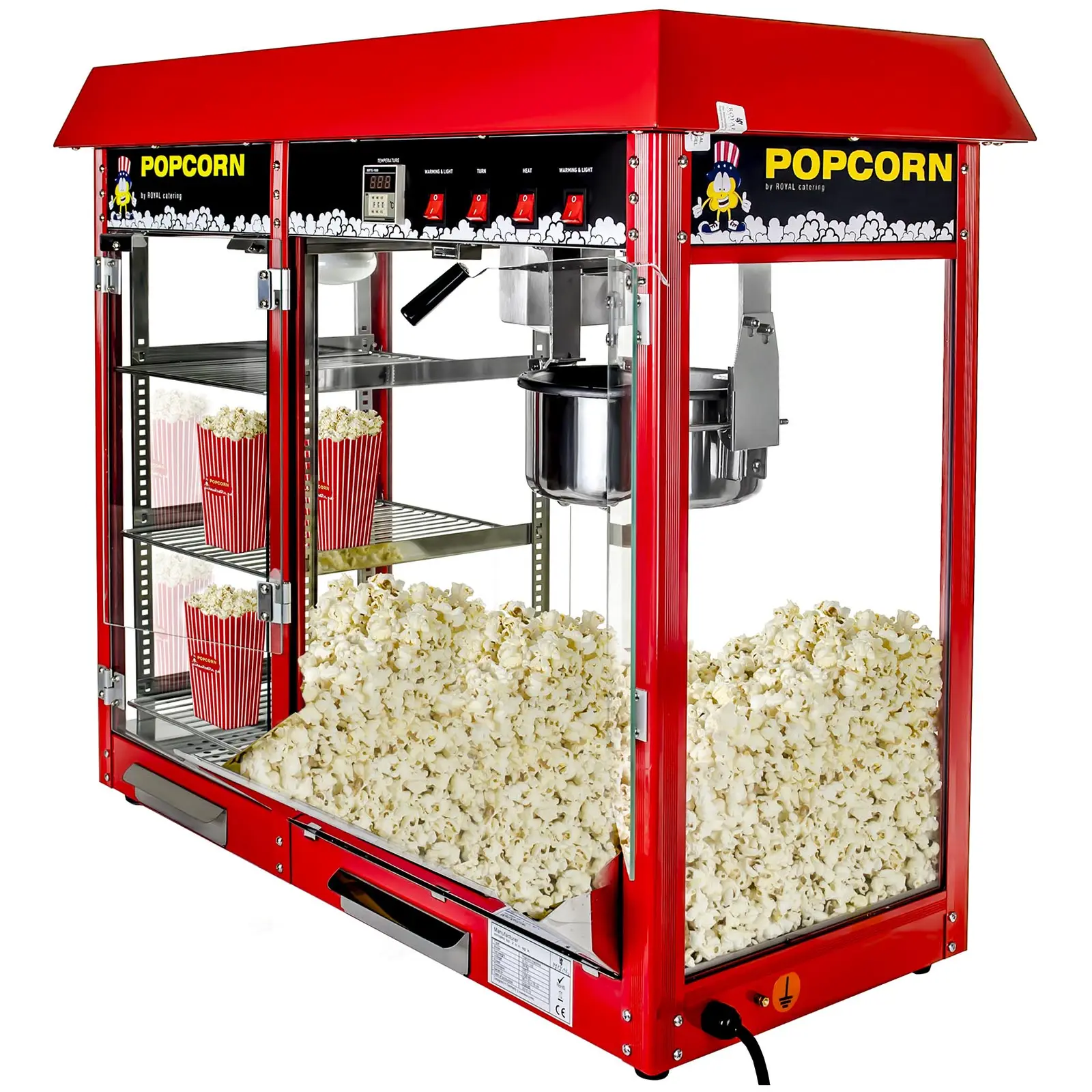 Popcorn machine - heated storage - red