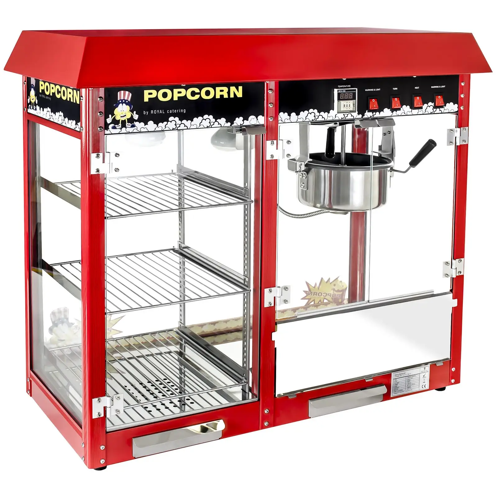 Stroj na popcorn - vyhřívaná výloha - červený (Vozík: Ne)