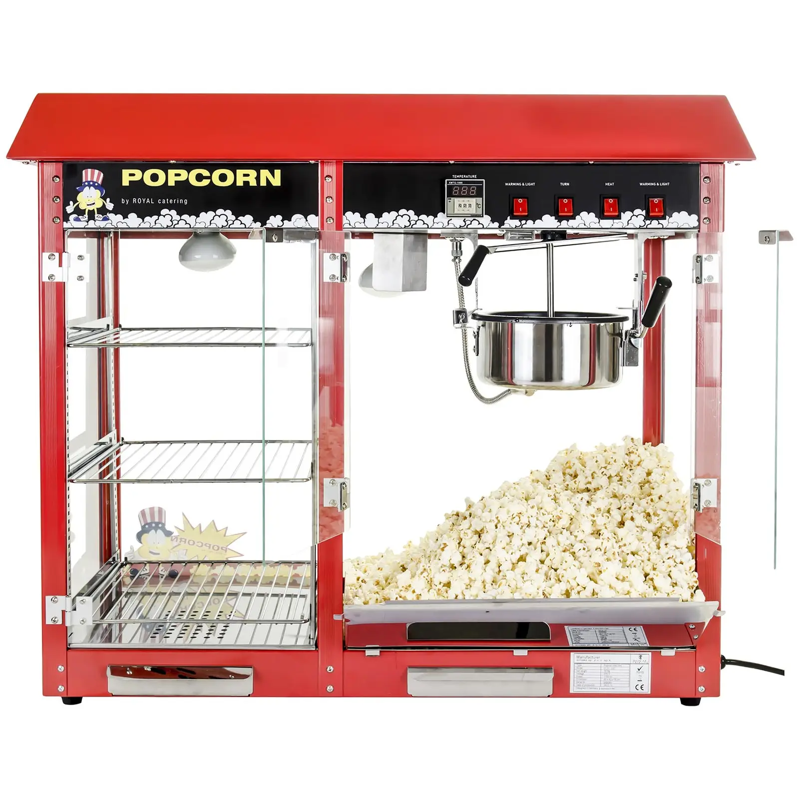 Stroj na popcorn - vyhřívaná výloha - červený (Ohřevná zásuvka: Ano)