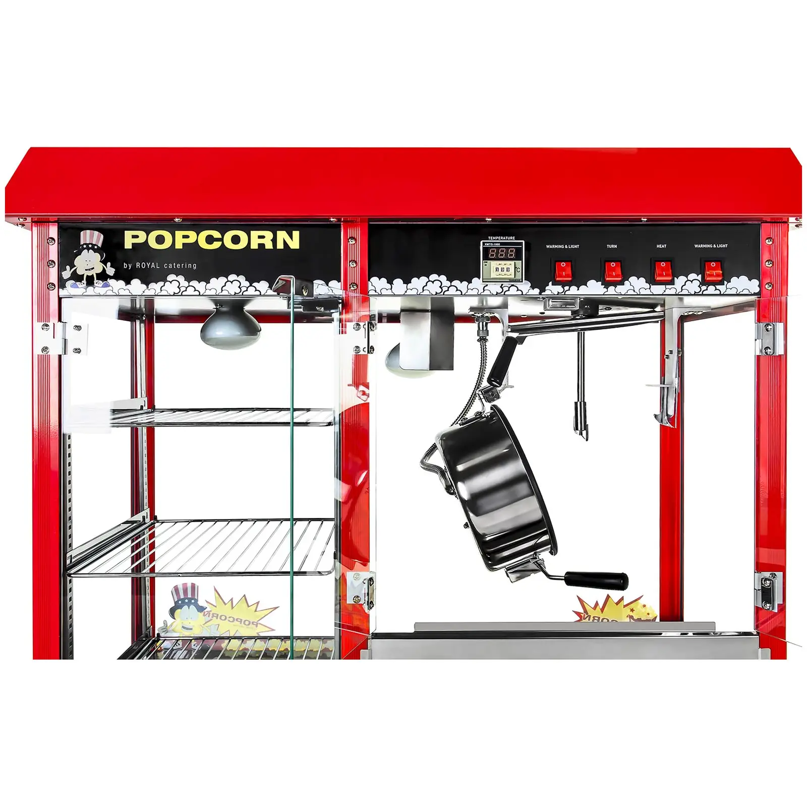 Popcorn machine - heated storage - red