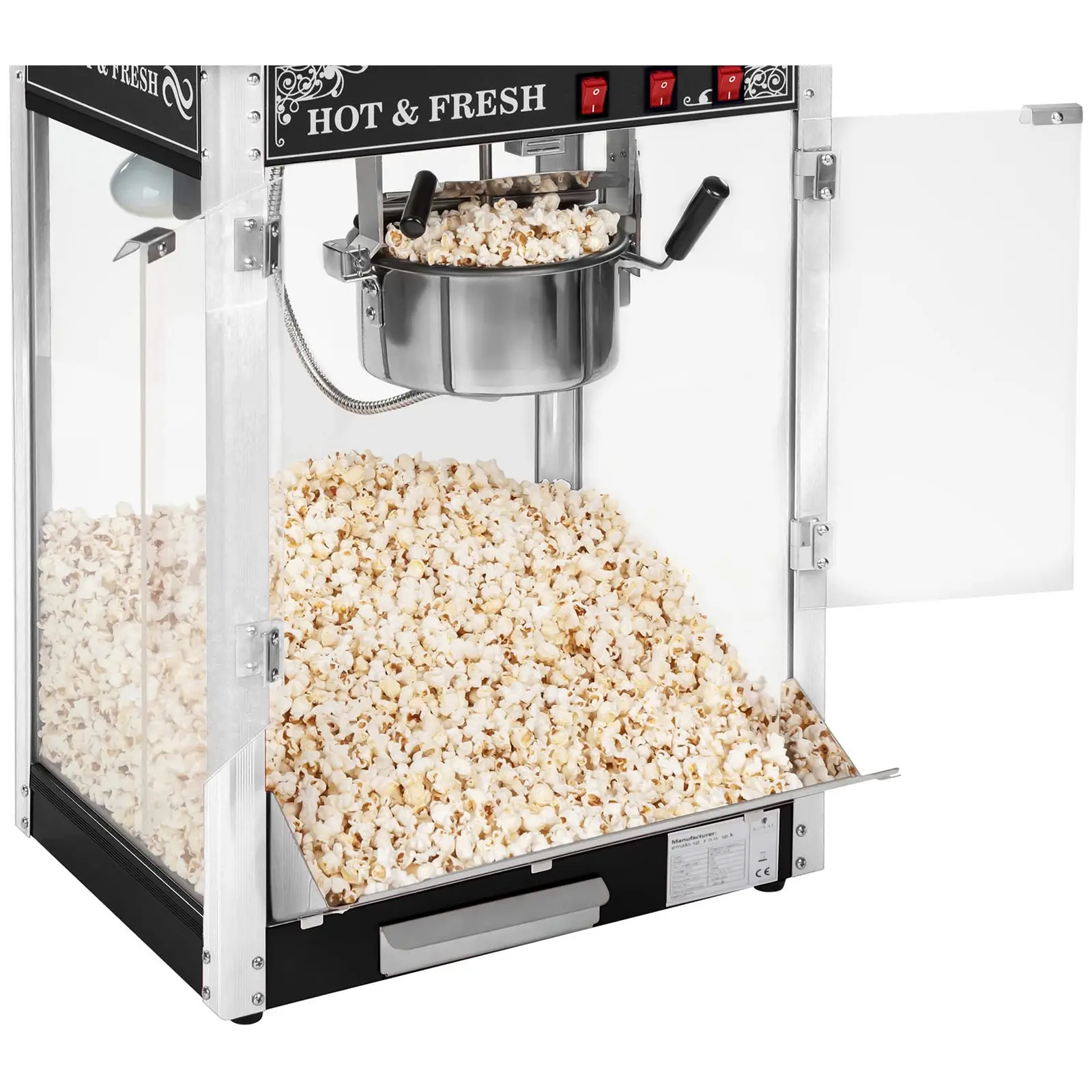 Macchina per popcorn con carretto - Design retró - Nera - Royal Catering