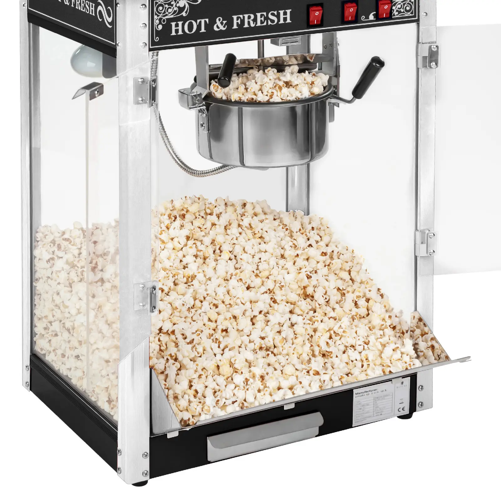 Popcornmaskin med vagn - Retrodesign - Svart - Royal Catering