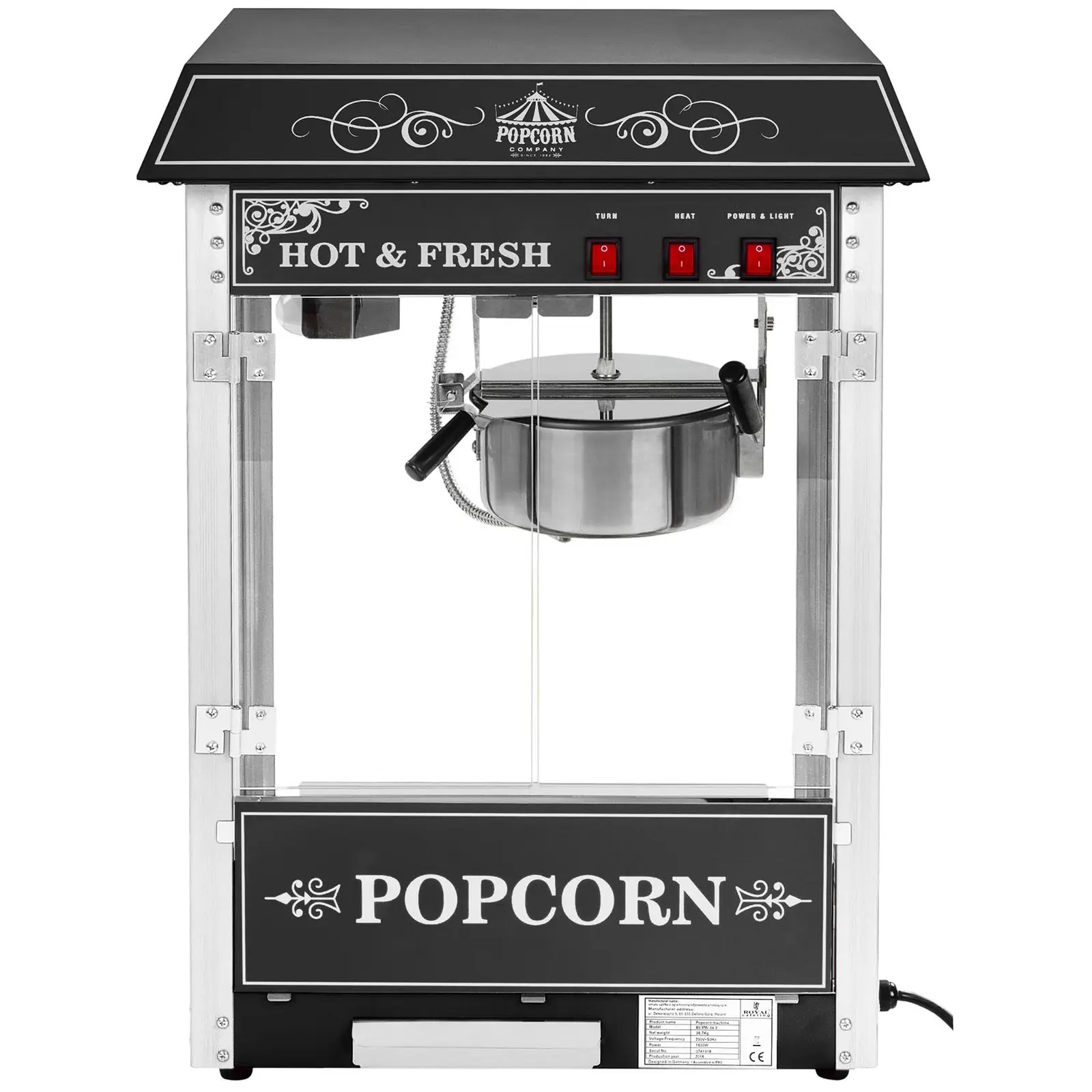 Popcornmaschine mit Wagen - Retro-Design - schwarz - Royal Catering