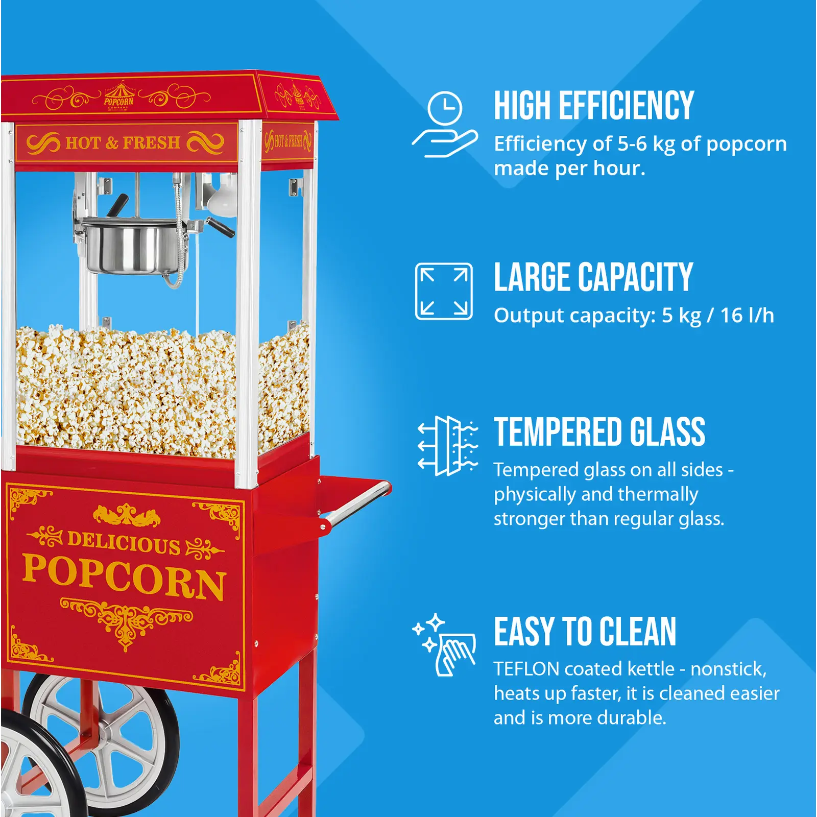 Factory second Popcorn Machine with Cart - retro design - red