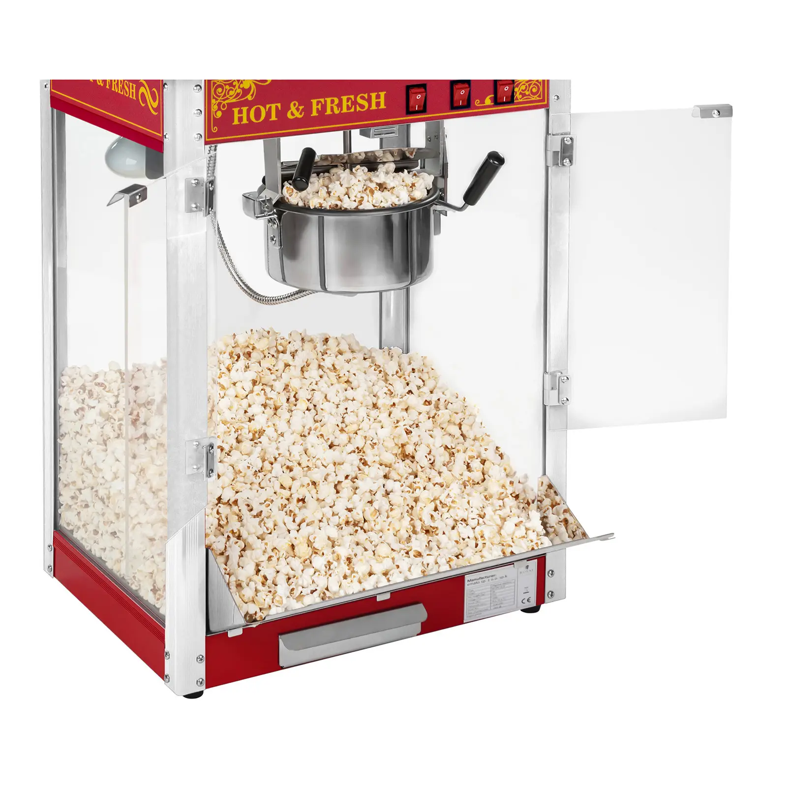 Popcornmaskin med vogn - retrodesign - rød