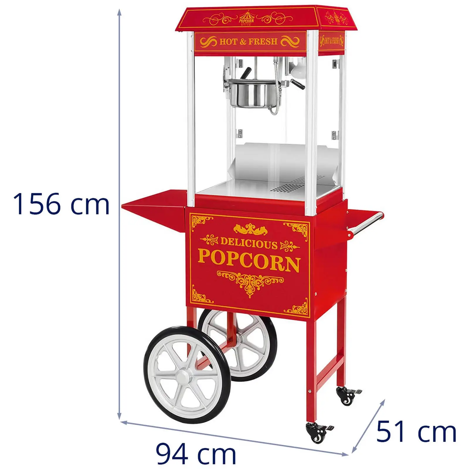 Stroj na popcorn s vozíkem - retro design - červený