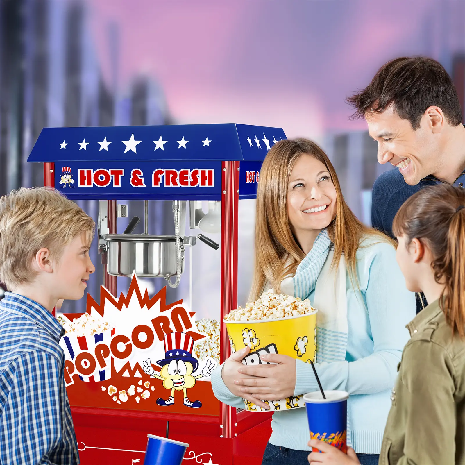 Stroj na popcorn - vč. vozíku - USA design (Kolečka otočná o 360°: Ano)