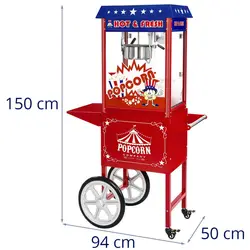 Popcorn-kone - sis. kärry - USA-design - punainen