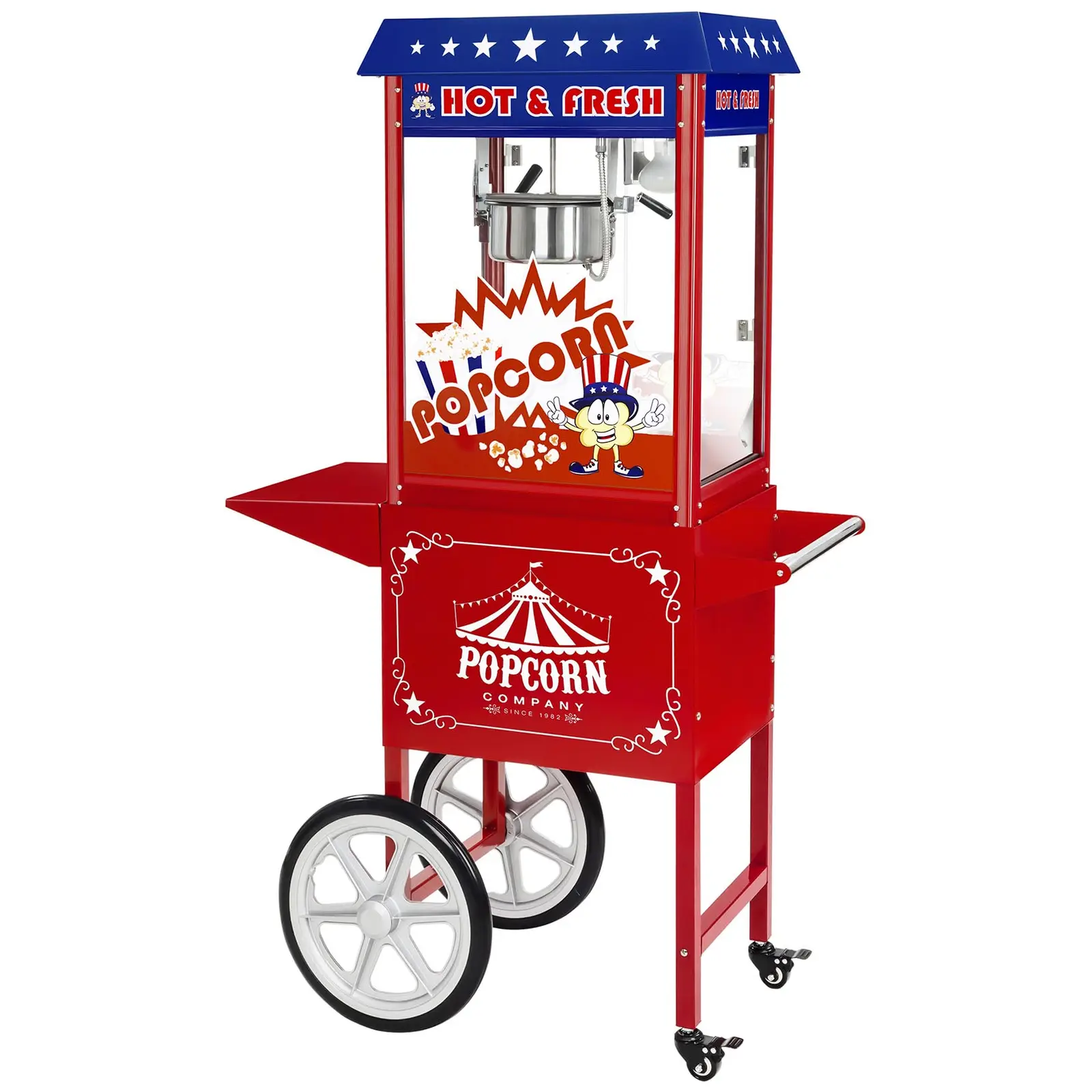 Popcornmaschine mit Wagen - 1600 W - 5 kg/h - USA-Design - rot - Royal Catering