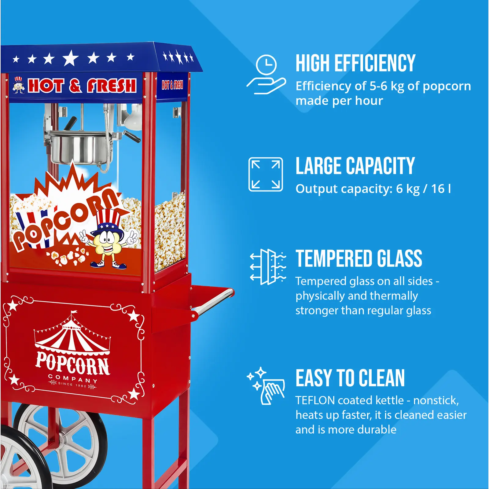 Stroj na popcorn - vč. vozíku - USA design (Vozík: Ano)