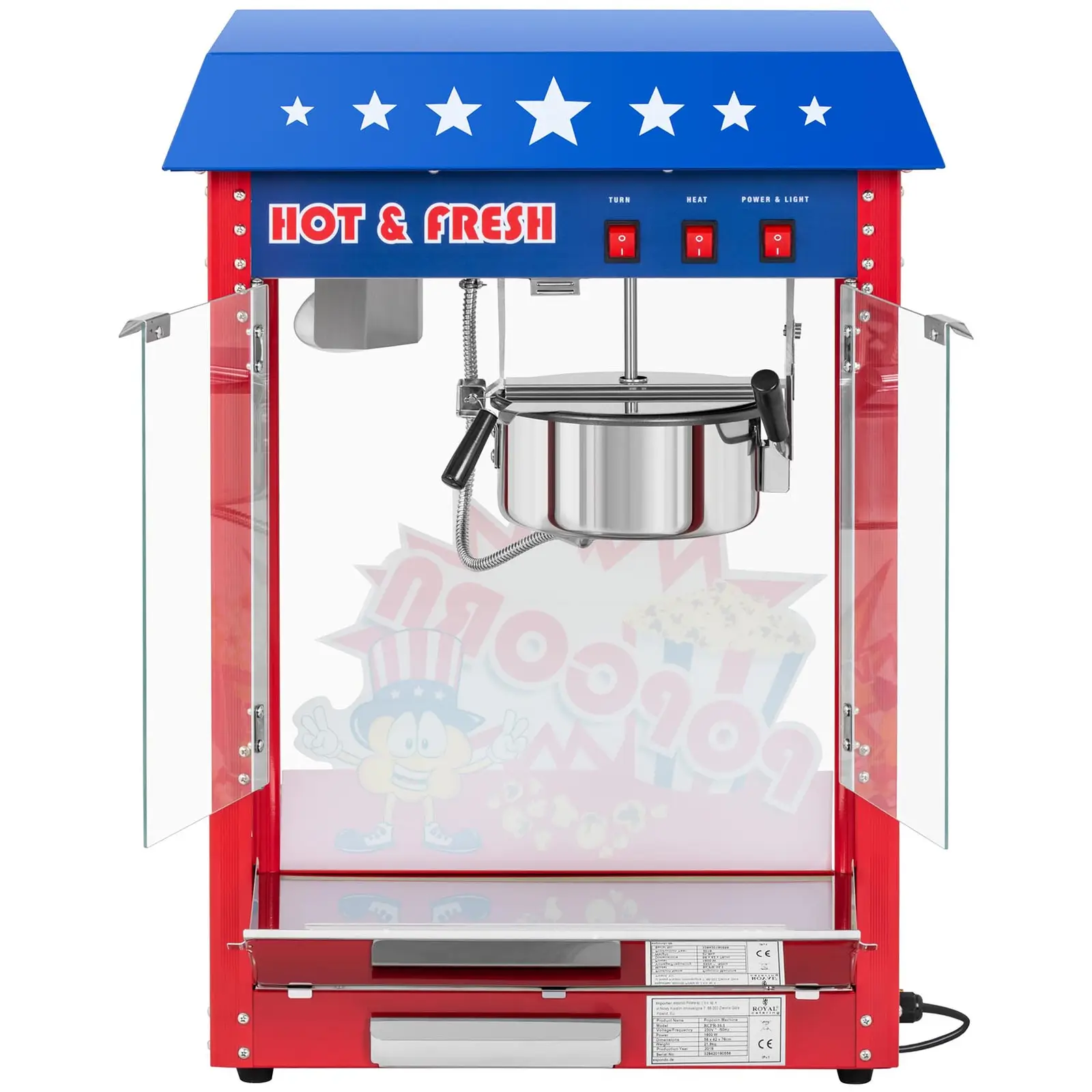 Popcornmaschine - 1500 W - 5 kg/h - USA-Design - rot - Royal Catering - 6