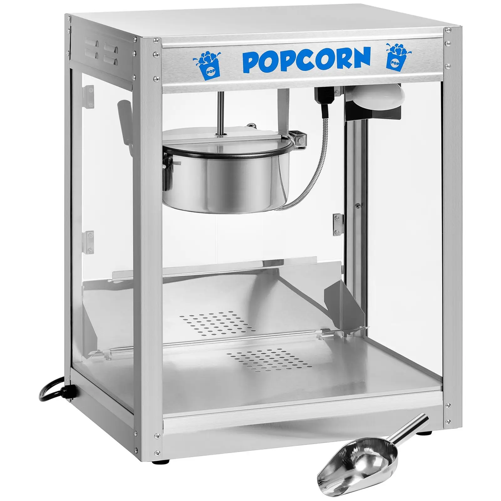 Stroj na popcorn z ušlechtilé oceli - vysoký výkon 1 350 W, kapacita 5–6 kg/h (Barva: Stříbrná)