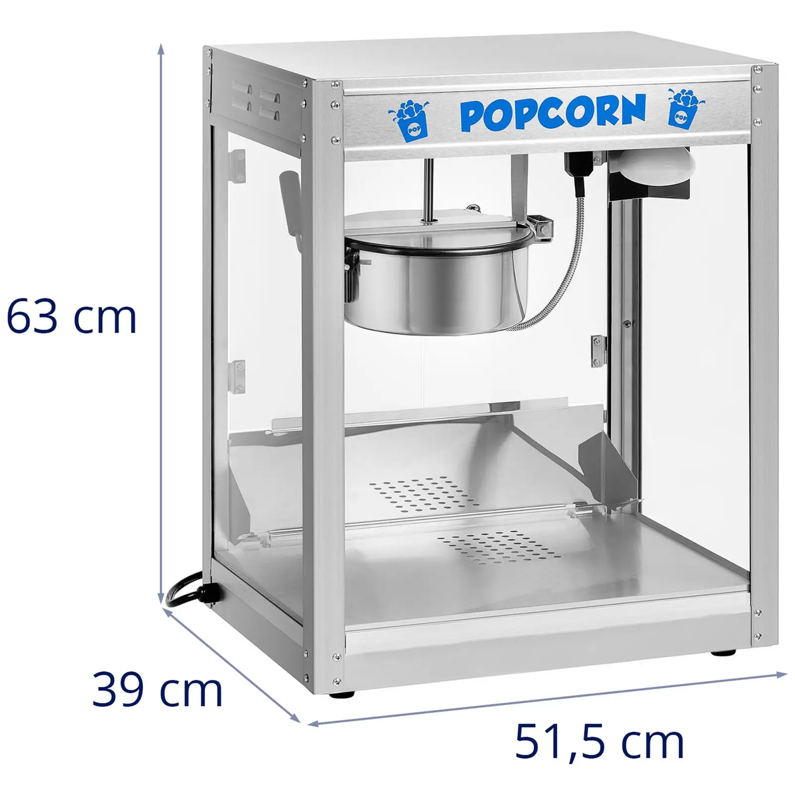 Stroj na popcorn z ušlechtilé oceli - vysoký výkon 1 350 W, kapacita 5–6 kg/h (Materiál: Ušlechtilá ocel)