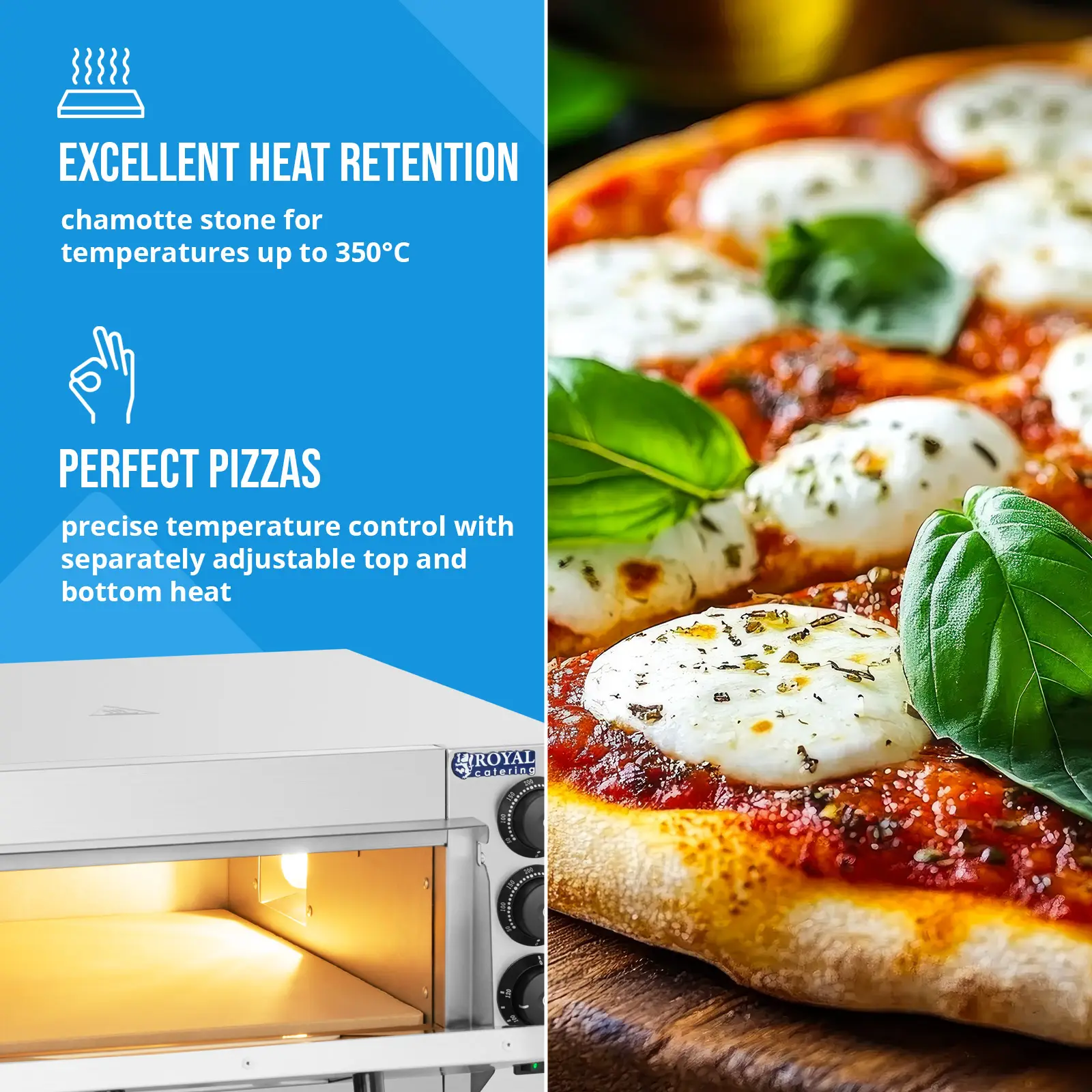 Pizzaoven - pizzasteen - 1 kamer - 2000 W - Royal Catering