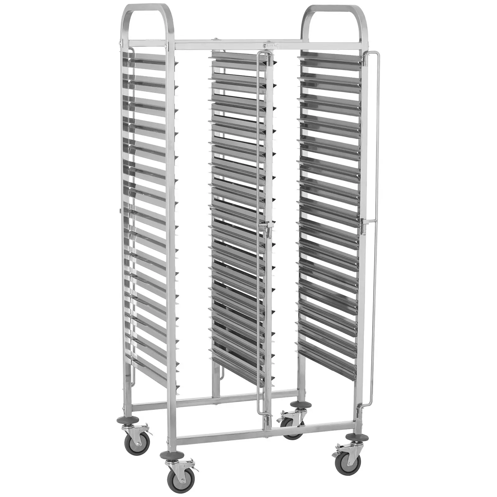 Tablettwagen doppelt - Edelstahl - für 30 x GN 1/1 - Längseinschub - 300 kg - 4 Sicherheitsbügel - Royal Catering 